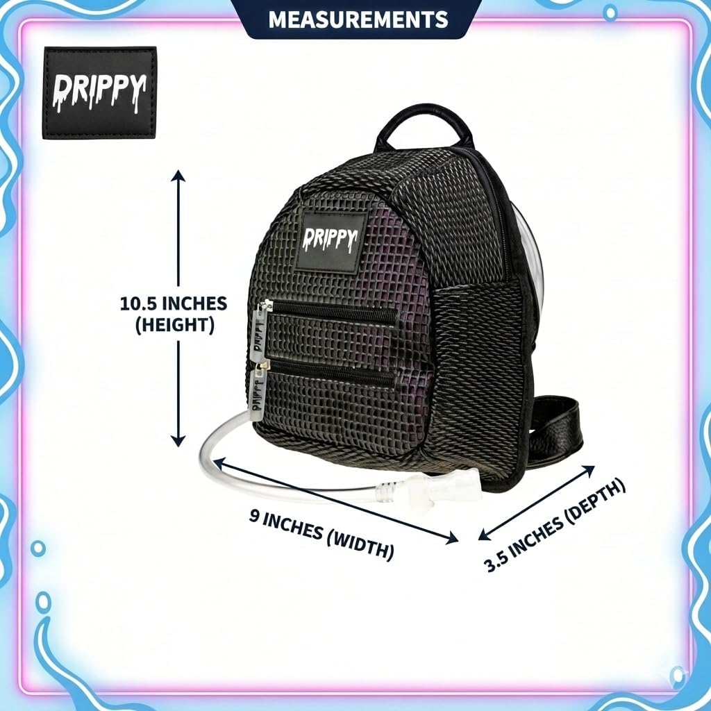 The Reflective Mini hydration pack measurements: 10.5 inches high, 9 inches wide, 3.5 inches deep