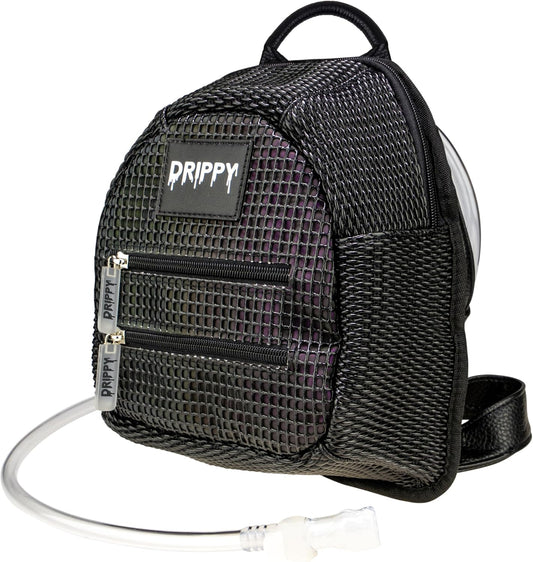 The Reflective Mini hydration pack in black with textured reflective front panel and hydration hose